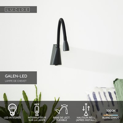 Lucide GALEN-LED - Lampe de chevet / Applique mural - LED - 1x3W 3000K - Noir